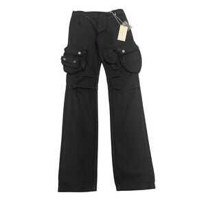 MNML Waxed Denim Cargo Pants Mens Size 30 Black Multi Pocket Flare Streetwear